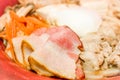 Japanese food. Udon noodles with bacon, sliced Ã¢â¬â¹Ã¢â¬â¹pork, egg Royalty Free Stock Photo